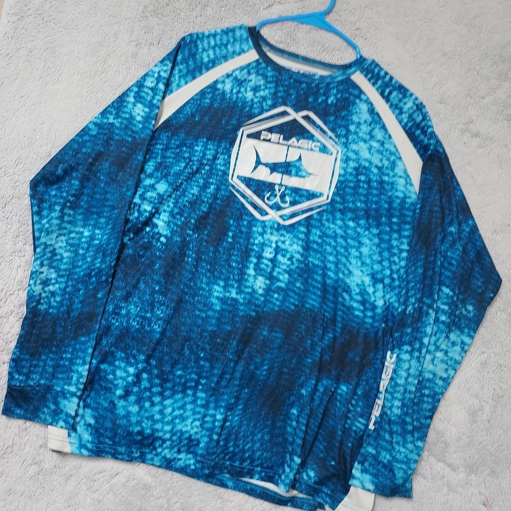 Pelagic Shirt Men XL VaporTek High Performance Fishing Long Sleeve Blue Boating